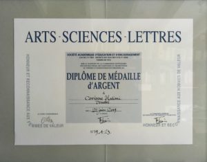 MEDAILLE D'ARGENT ARTS SCIENCES LETTRES 2019