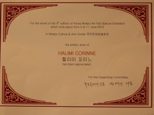 Diplôme reçu lors de l'exposition à Mokpo en Séoul Corée du Sud