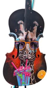 Acrylique sur violon en bois Dim. H65/L21/4 cm
