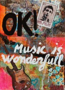 MUSIC IS WONDERFULL 22X16CM ACRYLIQUE SUR TOILE LIN BY CHDD